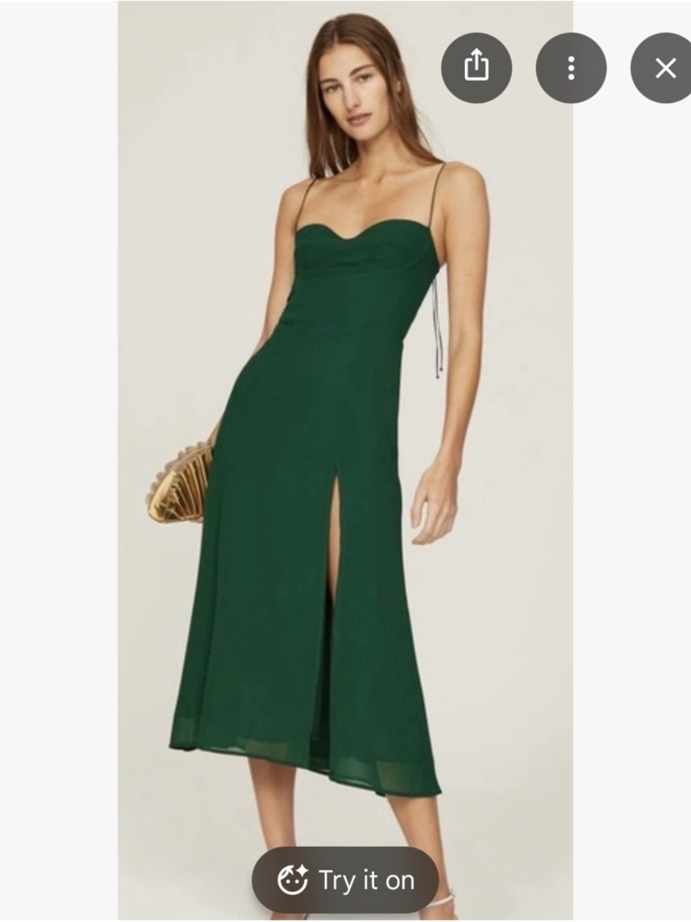 Reformation Emerald Green Slip Midi Dress with Tie Straps
